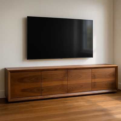 Solid Walnut Four-Drawer TV Stand with Single-Piece Walnut